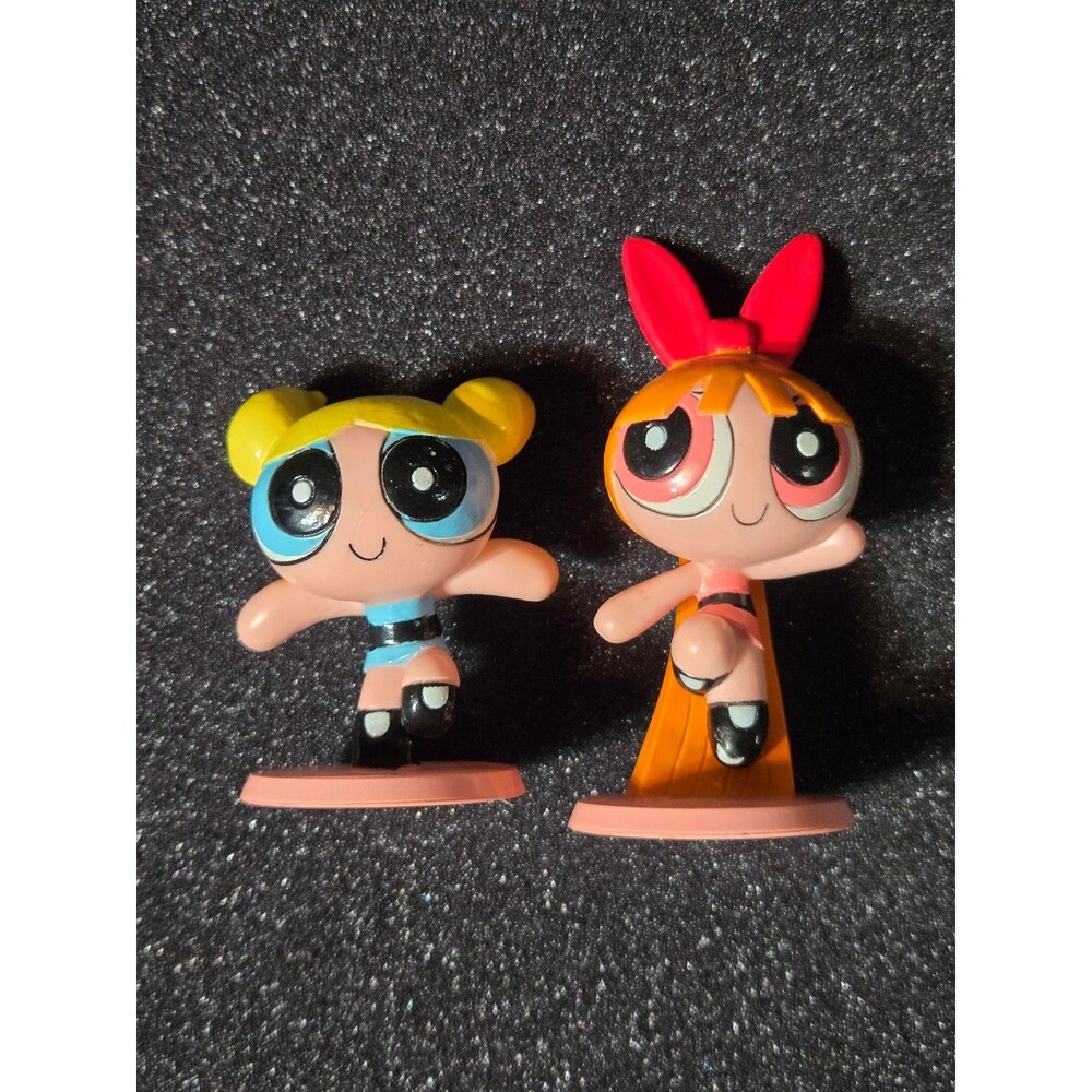 Power Puff Girls Birthday Cake Toppers figurines Pink Blue set of 2 Vintage 2000